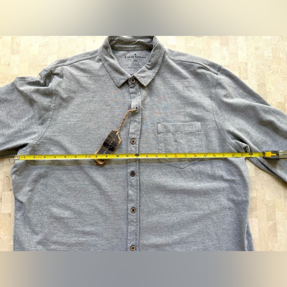 Tailor Vintage Shirt Mens Pique Performance Knit Button Long Sleeve Gray NWT 2XL - Picture 4 of 8
